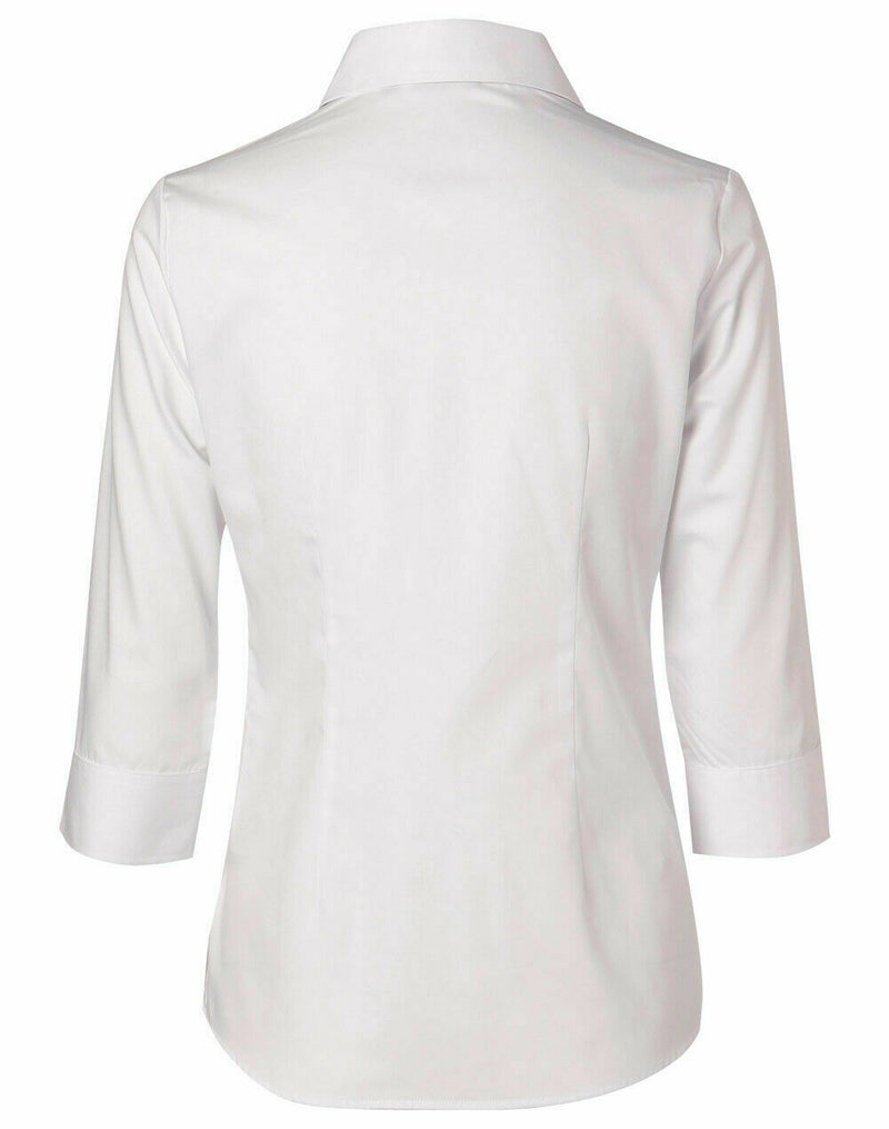 Ladies Womens Cotton Polyester Stretch 3/4 Sleeve Business Work Shirt White 14