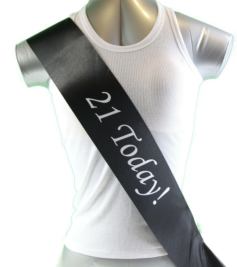 21ST BIRTHDAY SASH - 21 TODAY! PARTY - White Black Light Pink Purple Gold