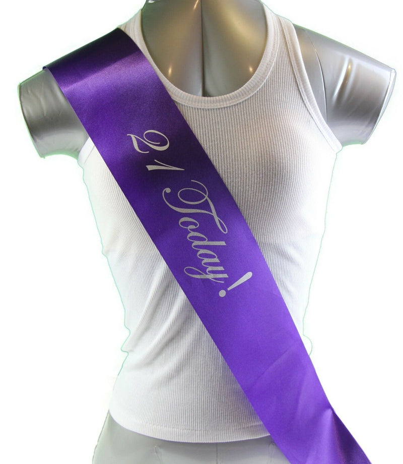 21ST BIRTHDAY SASH - 21 TODAY! PARTY - White Black Light Pink Purple Gold