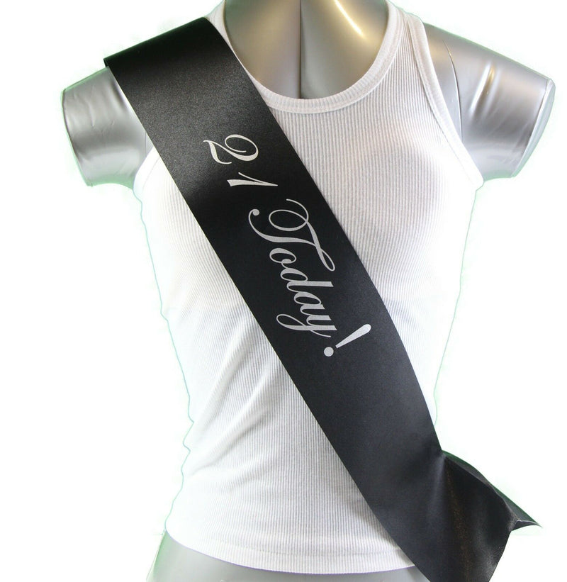 21ST BIRTHDAY SASH - 21 TODAY! PARTY - White Black Light Pink Purple Gold