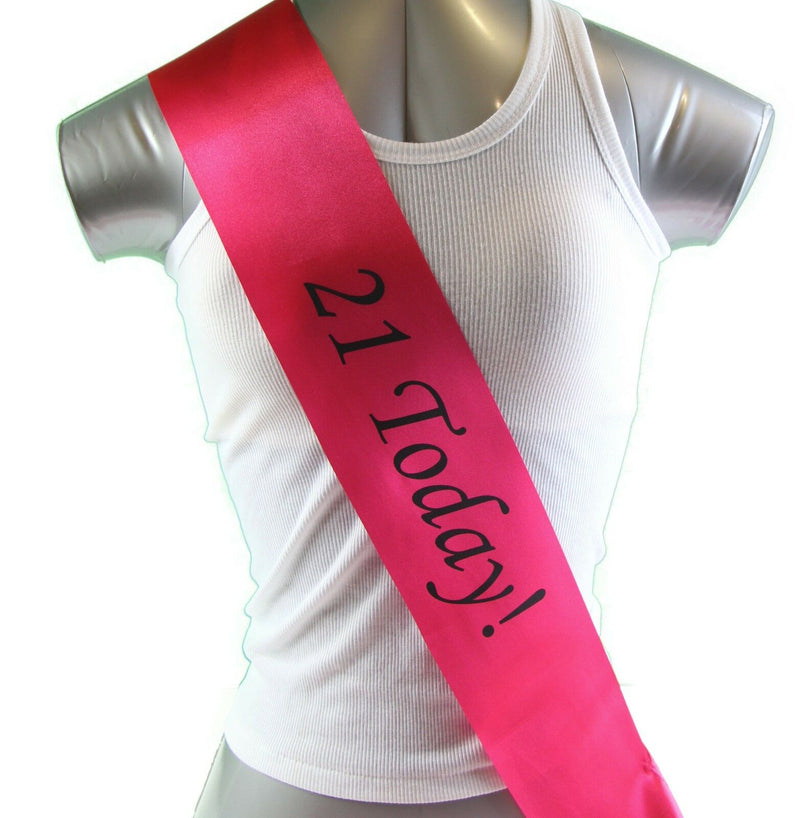 21st Birthday Sash - 21 Today! Party  - Hot Pink/Black Monotype Font