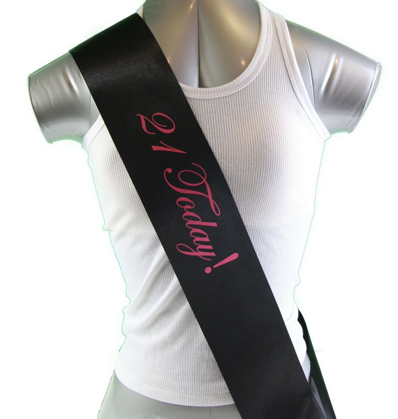 21ST BIRTHDAY SASH - 21 TODAY! PARTY - White Black Light Pink Purple Gold