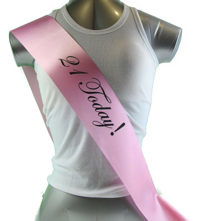 21ST BIRTHDAY SASH - 21 TODAY! PARTY - White Black Light Pink Purple Gold