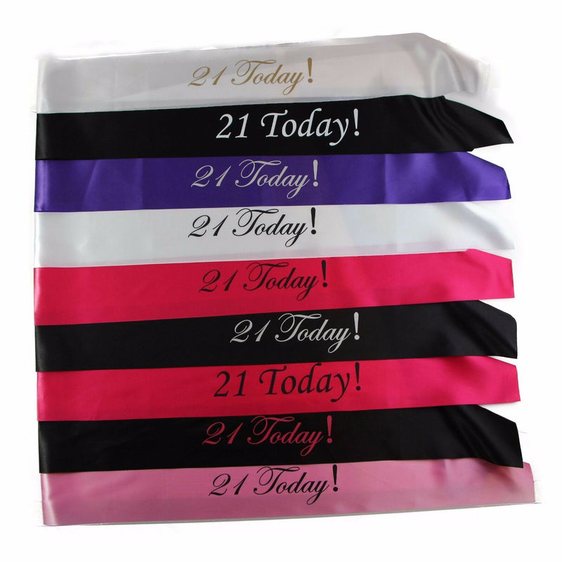 21ST BIRTHDAY SASH - 21 TODAY! PARTY - White Black Light Pink Purple Gold