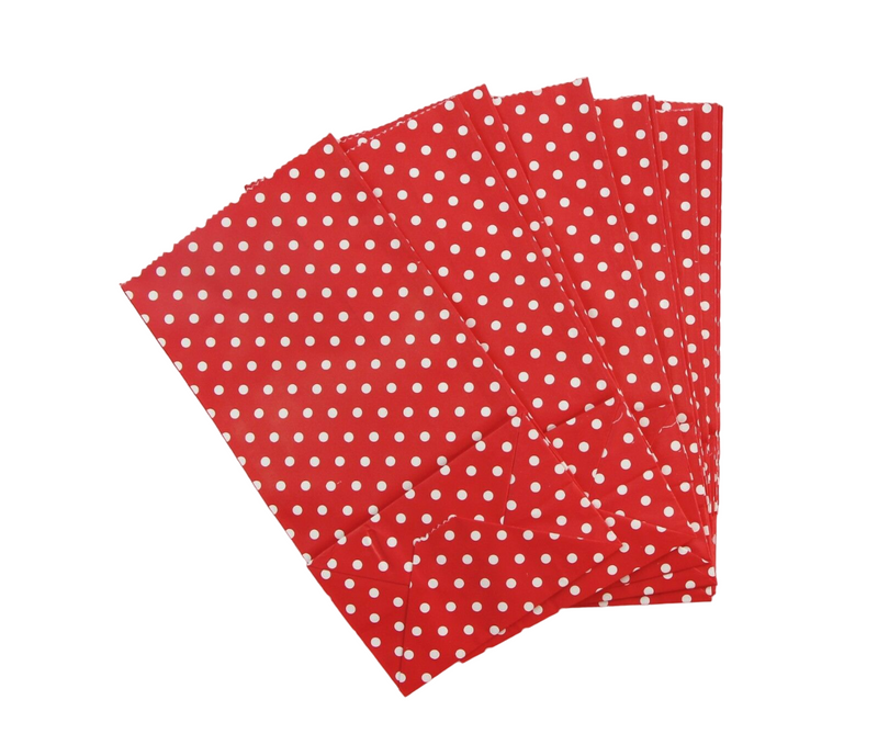 10 x Paper  Lolly Bags Large 23Cms Wedding Birthday Gift Polka Dots Red