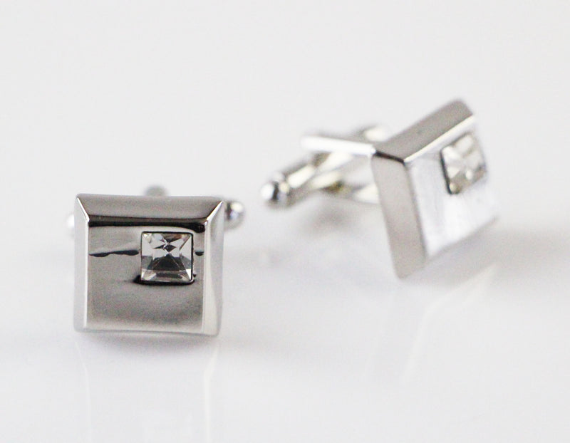 Mens Silver With Small Silver Diamond Cufflinks