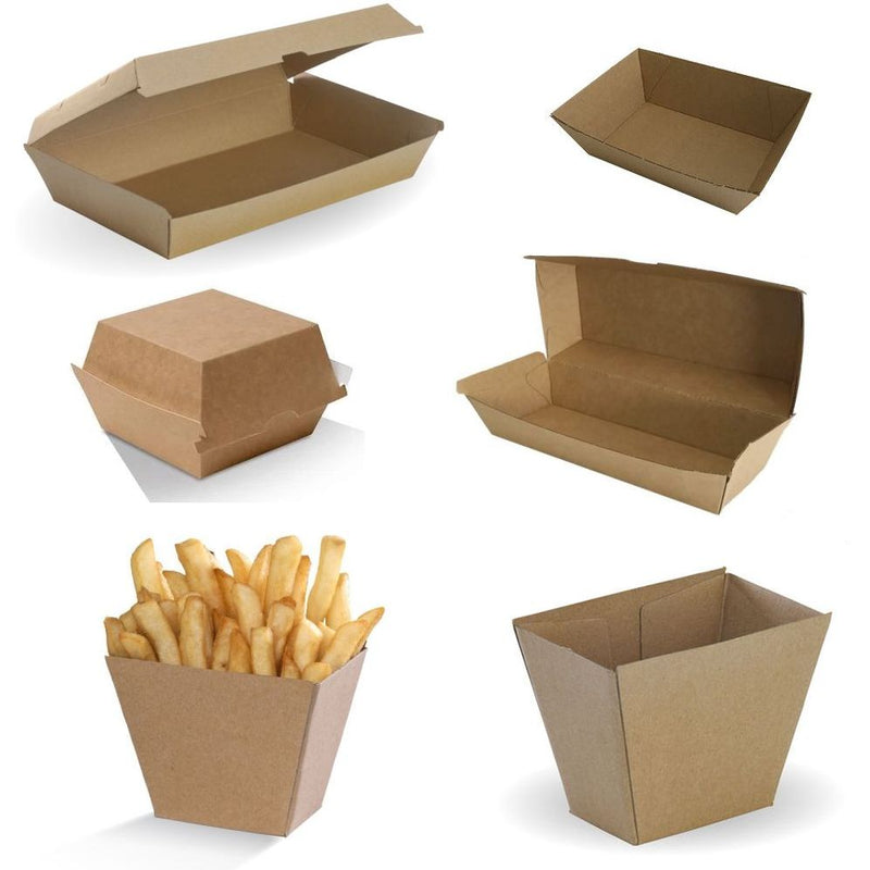 50/100/125 X Kraft Brown Disposable Food Boxes Bulk Takeaway Storage Tray Box