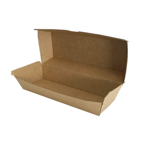 100 X Kraft Brown Disposable Hot Dog Boxes Bulk Takeaway Party Box