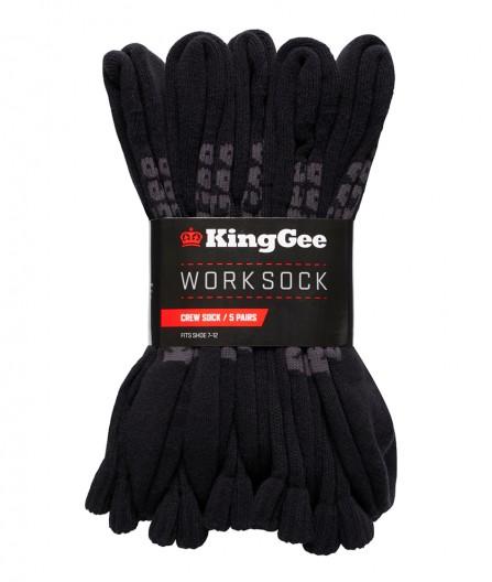 5 x Kinggee Work Socks Black Crew