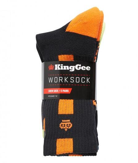 5 x Kinggee Work Socks Multi-Colour Crew Size 7-12