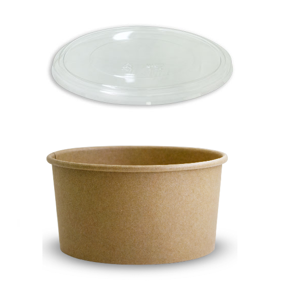 100 X Brown Kraft Paper Food Bowls And Lids 1000Ml