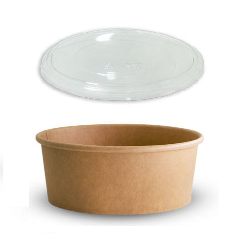 100 X Brown Kraft Paper Food Bowls And Lids 750Ml