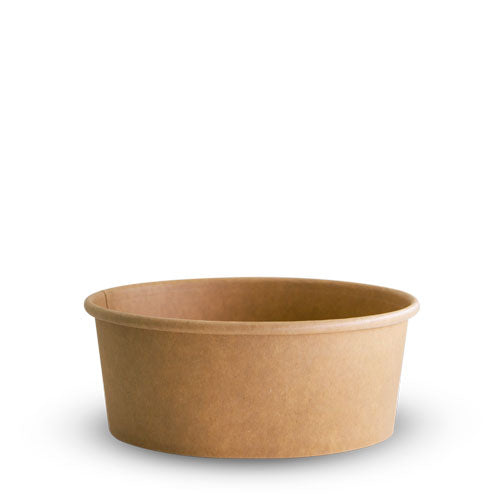 100 X Brown Kraft Paper Food Bowls And Lids 750Ml