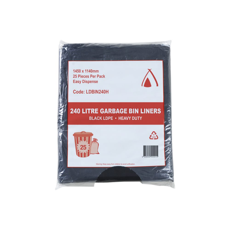 100 Pcs X 240L Black Garbage Bin Liners Ldpe X-Large Heavy Duty Commercial Bags