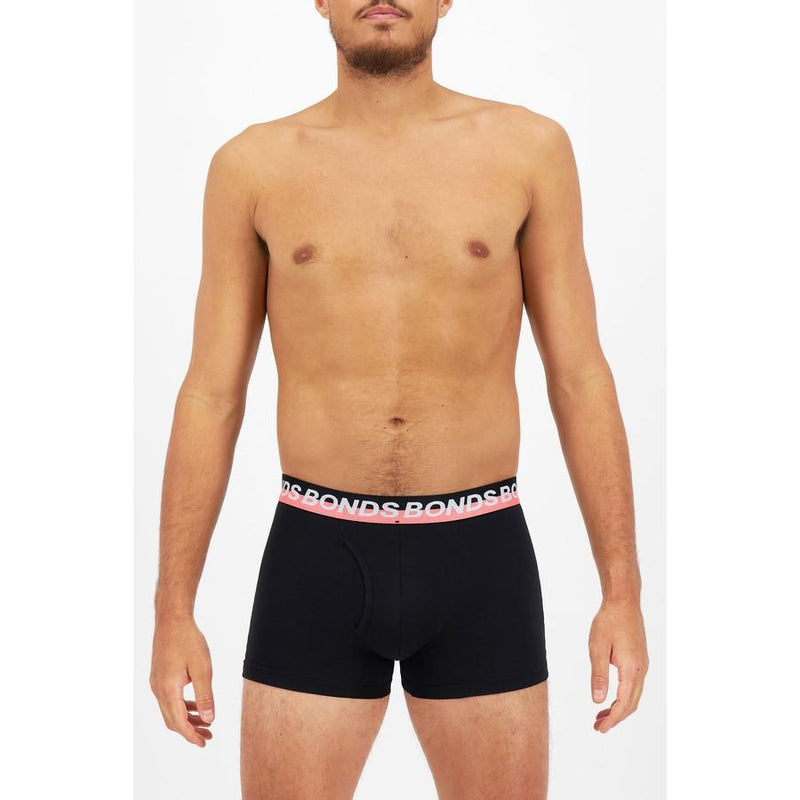 2 x Mens Bonds Stretchables Everyday Trunks Underwear Black With Pink Band