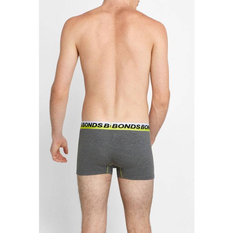 3 x Mens Bonds Stretchables Everyday Trunks Underwear Charcoal With Lime Band