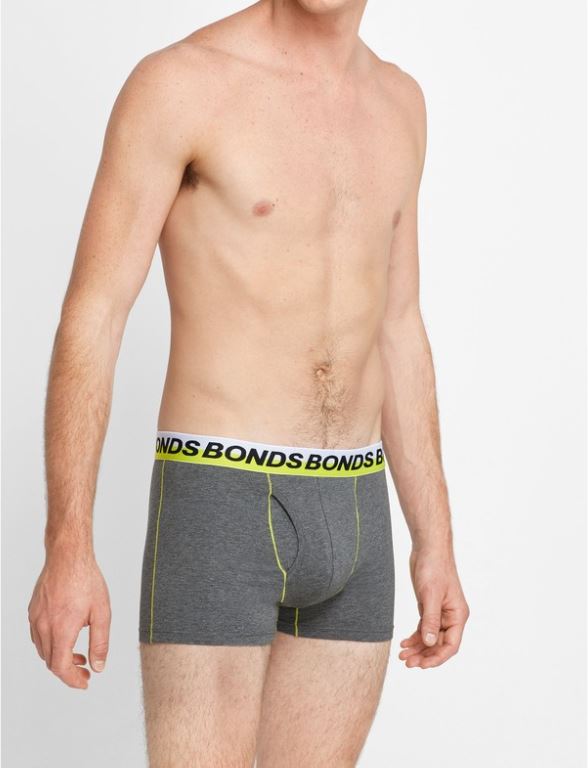 6 x Mens Bonds Stretchables Everyday Trunks Underwear Charcoal With Lime Band