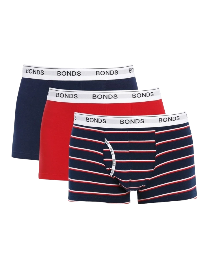 6 x Bonds Mens Guyfront Trunk Cotton Underwear Navy/Stripe/Red Trunks