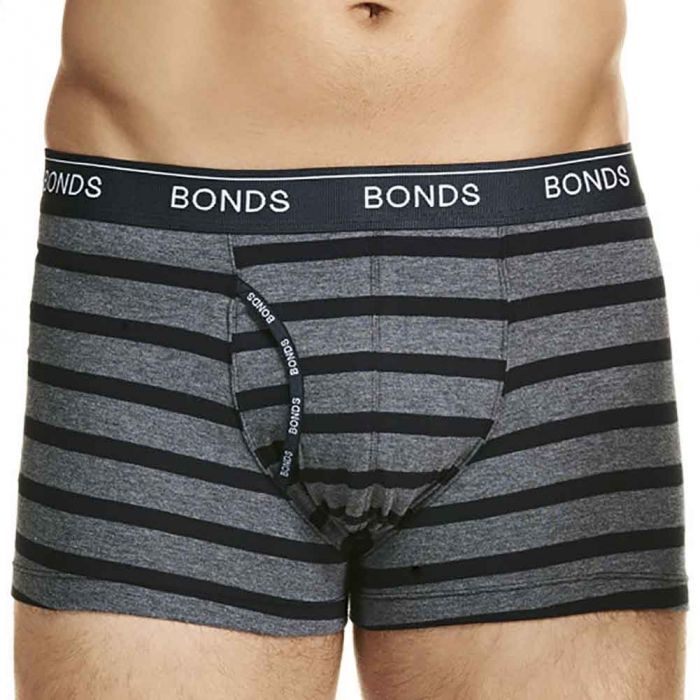 Mens Bonds Striped Guyfront Trunks Underwear Black / Charcoal Mzuqi