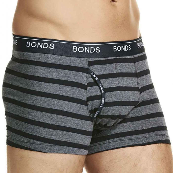 Mens Bonds Striped Guyfront Trunks Underwear Black / Charcoal Mzuqi