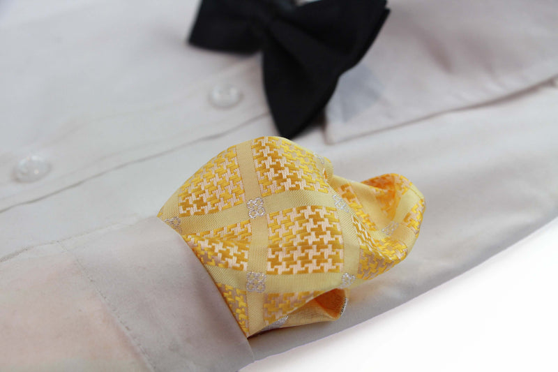 Mens Yellow & Silver Cube Silk Pocket Square