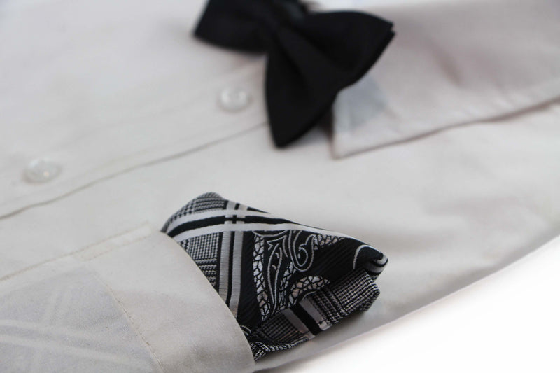 Mens Black, Silver & White Paisley Silk Pocket Square