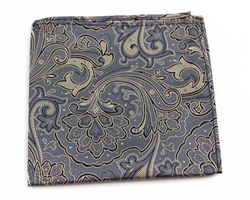 Mens Cream & Silver Boho Paisley Silk Pocket Square