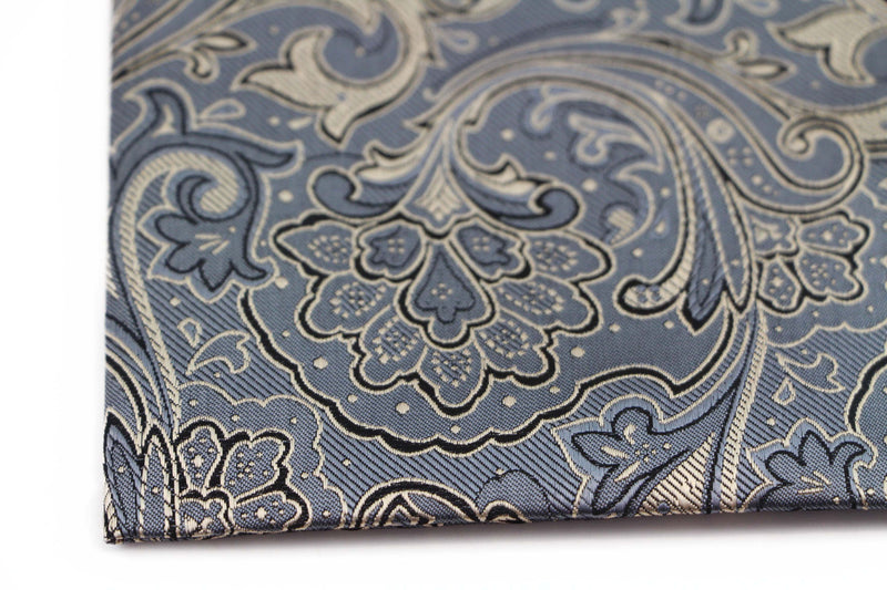 Mens Cream & Silver Boho Paisley Silk Pocket Square