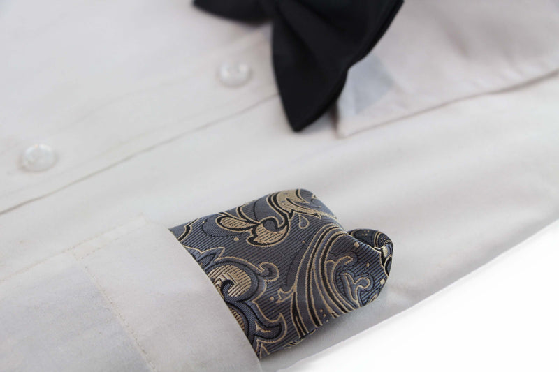 Mens Cream & Silver Boho Paisley Silk Pocket Square