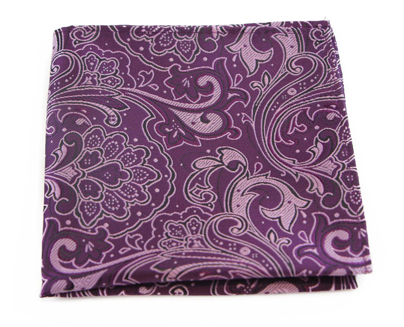Mens Purple & Black Boho Paisley Silk Pocket Square