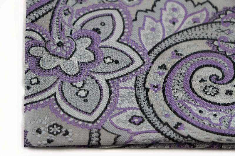 Mens Silver & Violet Paisley Silk Pocket Square