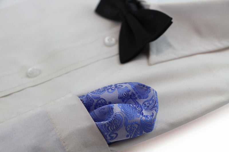 Mens Powder Blue Paisley Silk Pocket Square