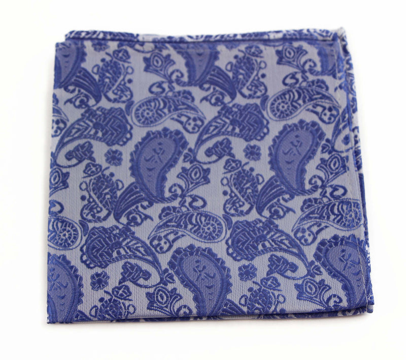 Mens Powder Blue Paisley Silk Pocket Square