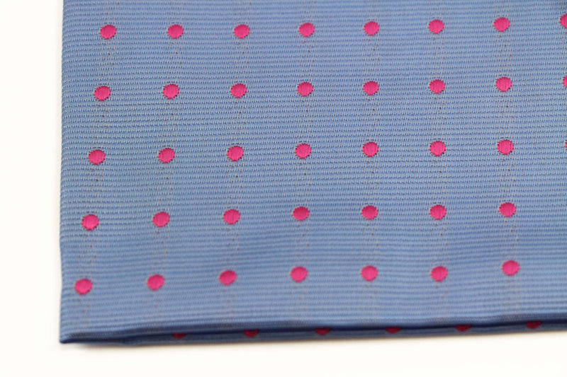 Mens Light Blue & Pink Small Polka Dot Silk Pocket Square