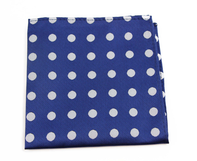 Mens Navy & Silver Large Polka Dot Silk Pocket Square