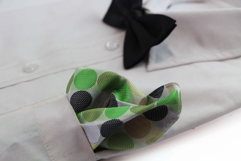 Mens Green & Brown Large Polka Dot Silk Pocket Square