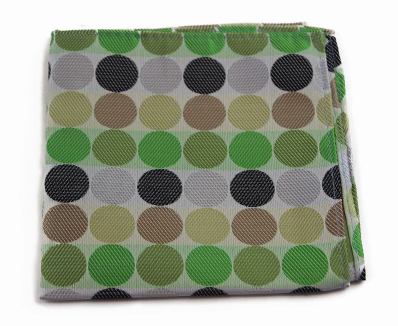 Mens Green & Brown Large Polka Dot Silk Pocket Square
