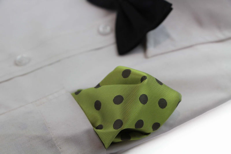 Mens Olive Green & Brown Polka Dot Silk Pocket Square