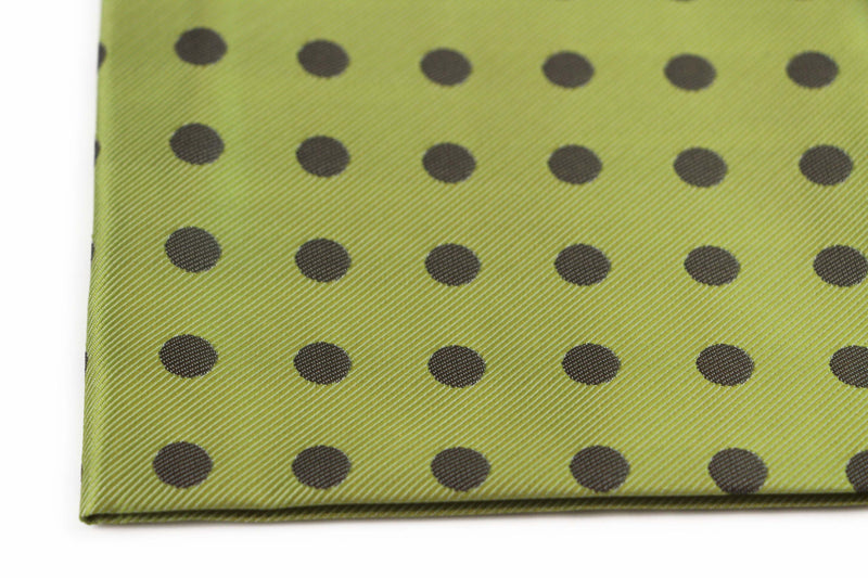 Mens Olive Green & Brown Polka Dot Silk Pocket Square