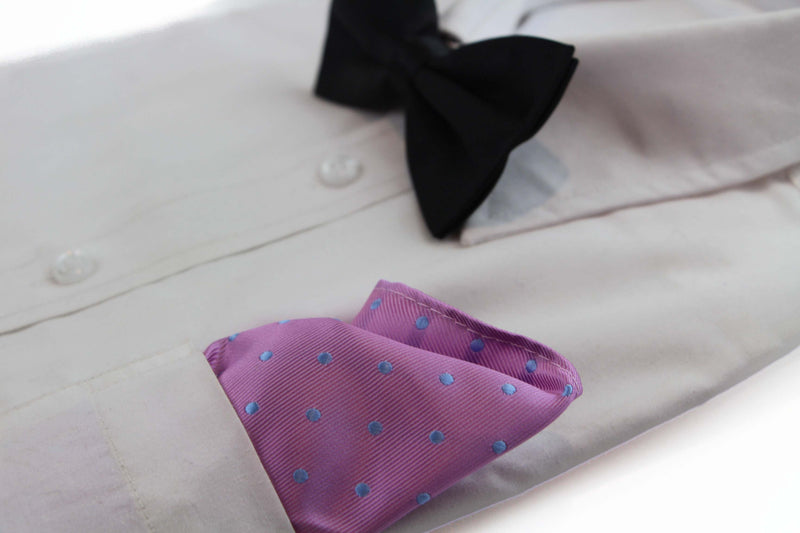 Mens Light Pink & Blue Small Polka Dot Silk Pocket Square