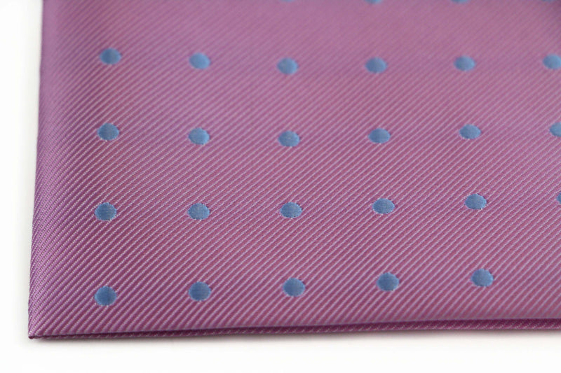 Mens Light Pink & Blue Small Polka Dot Silk Pocket Square