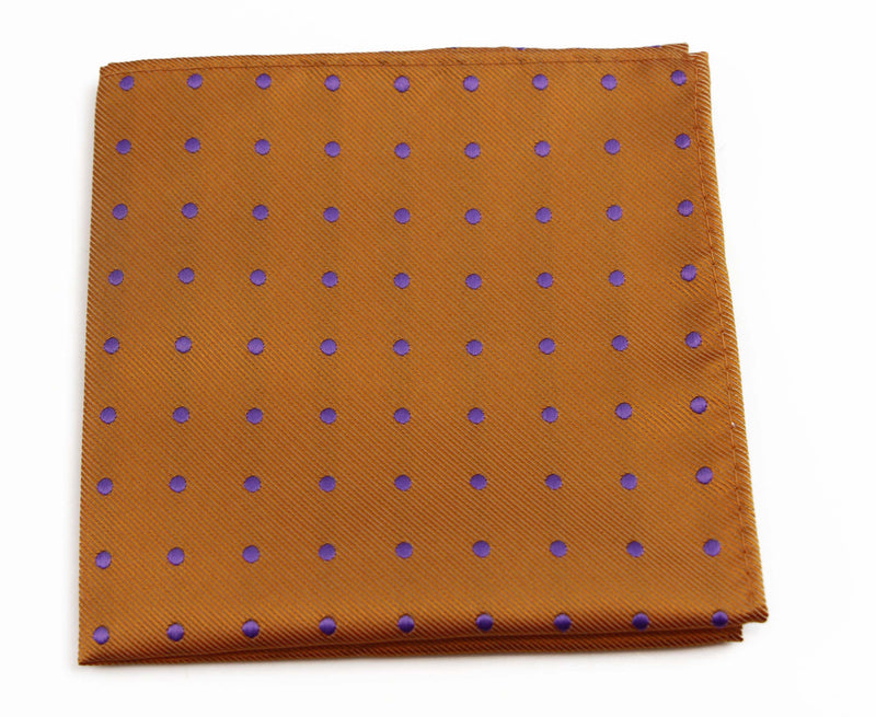 Mens Orange & Purple Small Polka Dot Silk Pocket Square