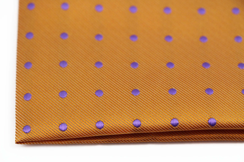 Mens Orange & Purple Small Polka Dot Silk Pocket Square