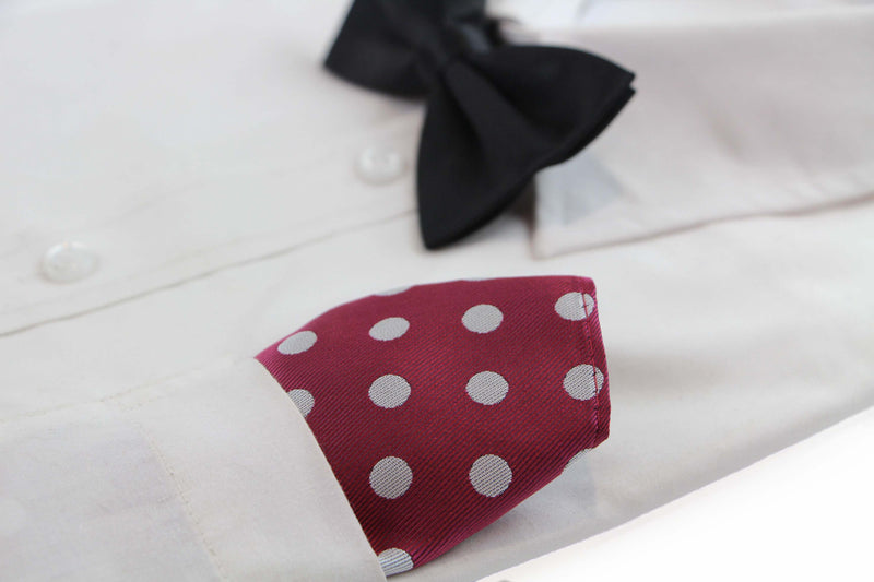 Mens Dark Red & Silver Polka Dot Silk Pocket Square