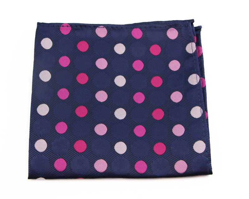 Mens Navy & Pink Polka Dot Silk Pocket Square