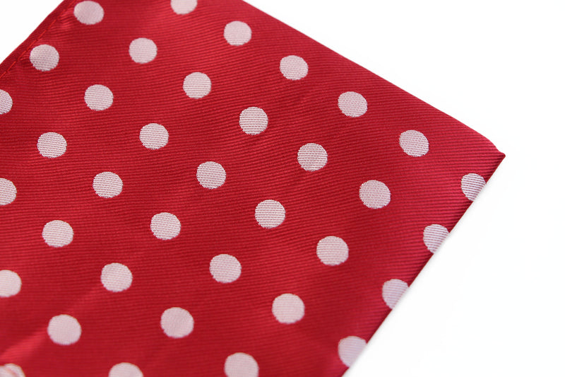 Mens Red & Silver Large Polka Dot Silk Pocket Square