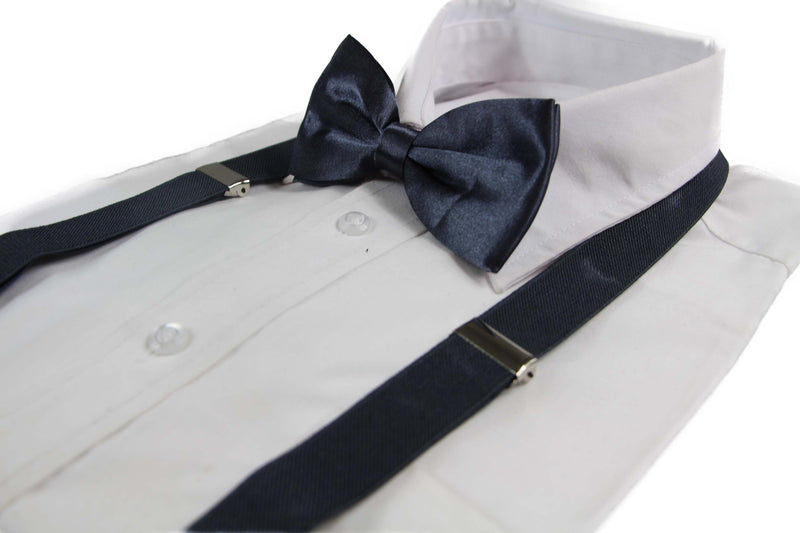 Mens Gunmetal 100cm Suspenders & Matching Bow Tie  Set