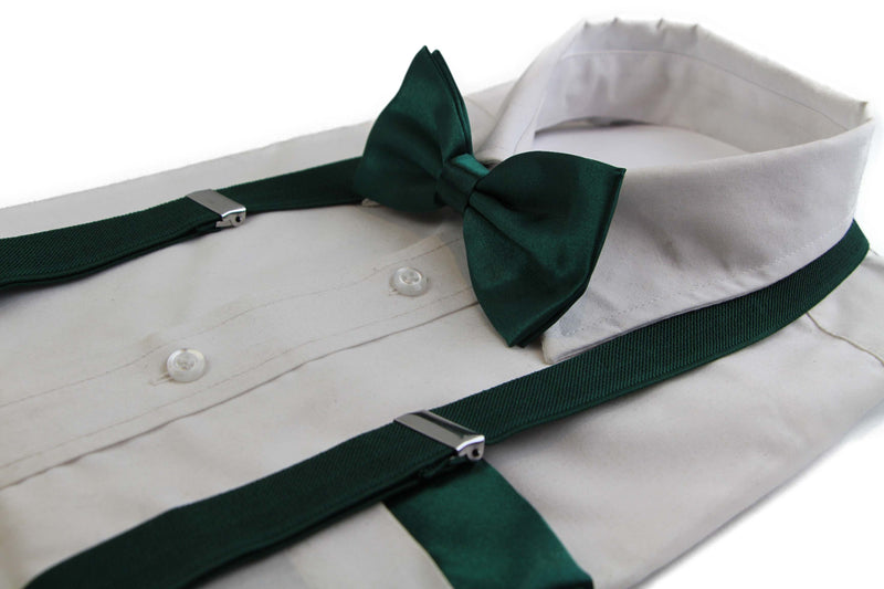Mens Bottle Green 100cm Suspenders & Matching Bow Tie & Pocket Square Set