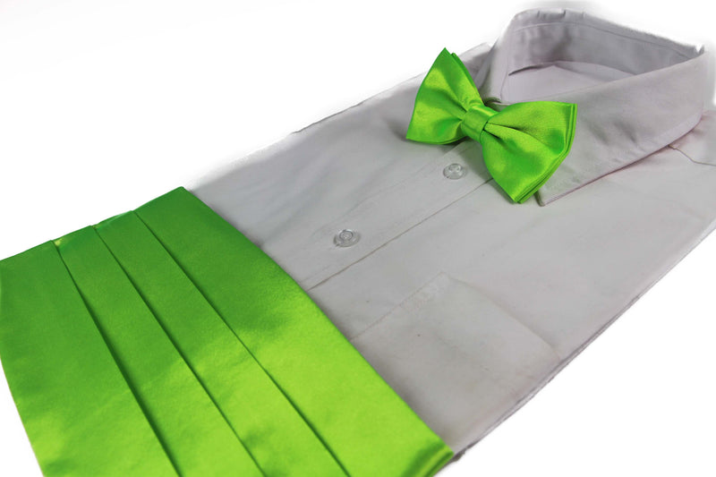 Mens Fluro Green Cummerbund & Matching Plain Bow Tie Set