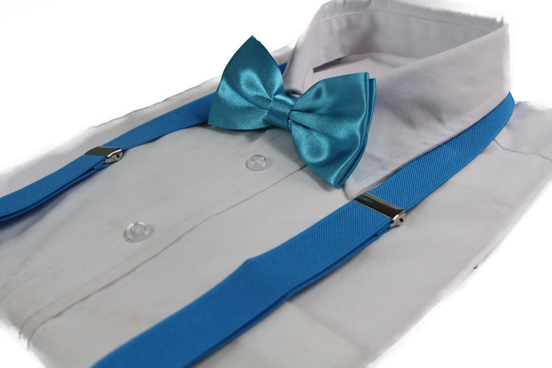 Mens Sky Blue 100cm Suspenders & Matching Bow Tie Set